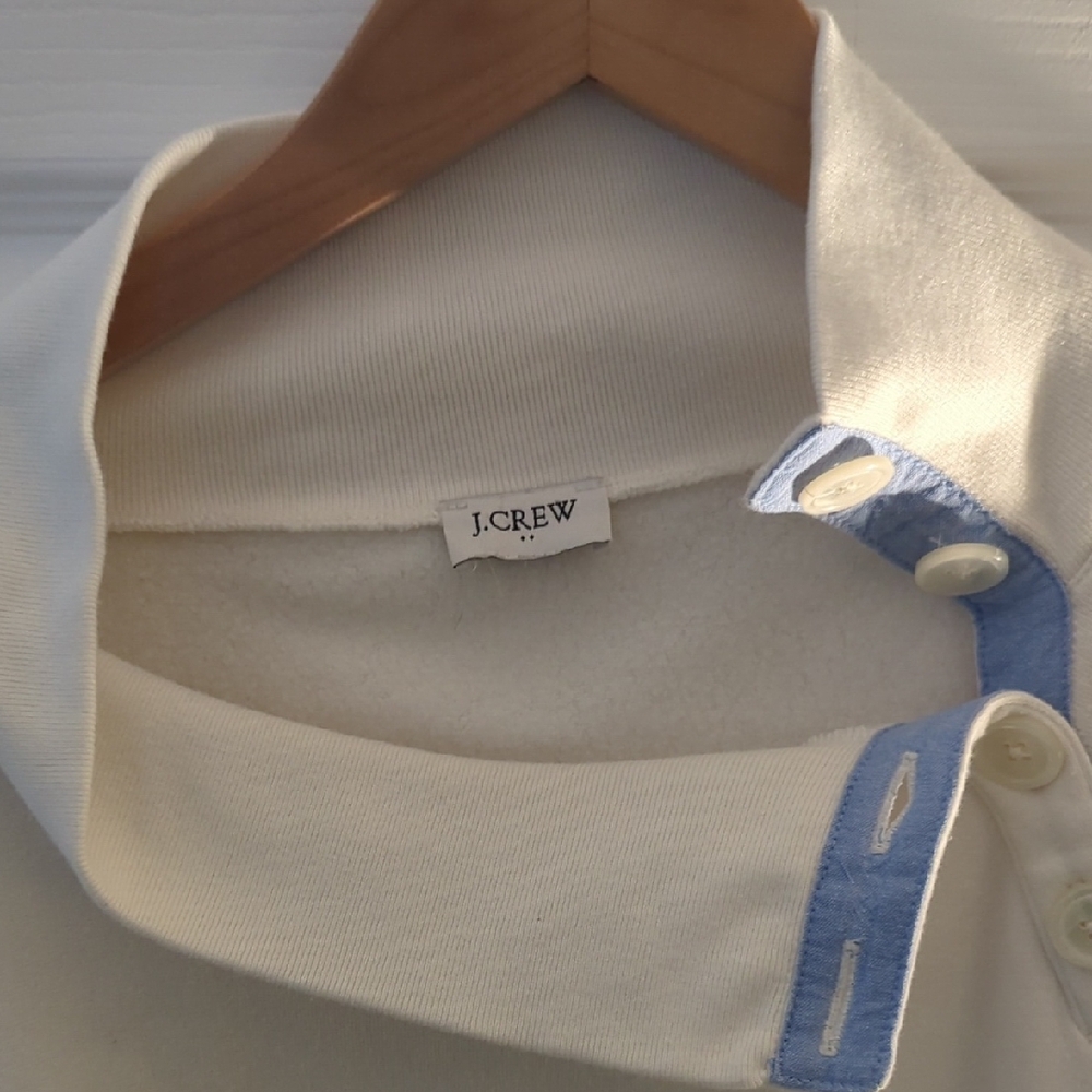 J. Crew Cream and Blue Button Collar Top